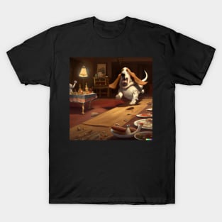 Hungry Basset Hound with Christmas feast T-Shirt